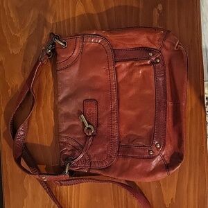 Vintage Fossil Red Leather Satchel/Crossbody